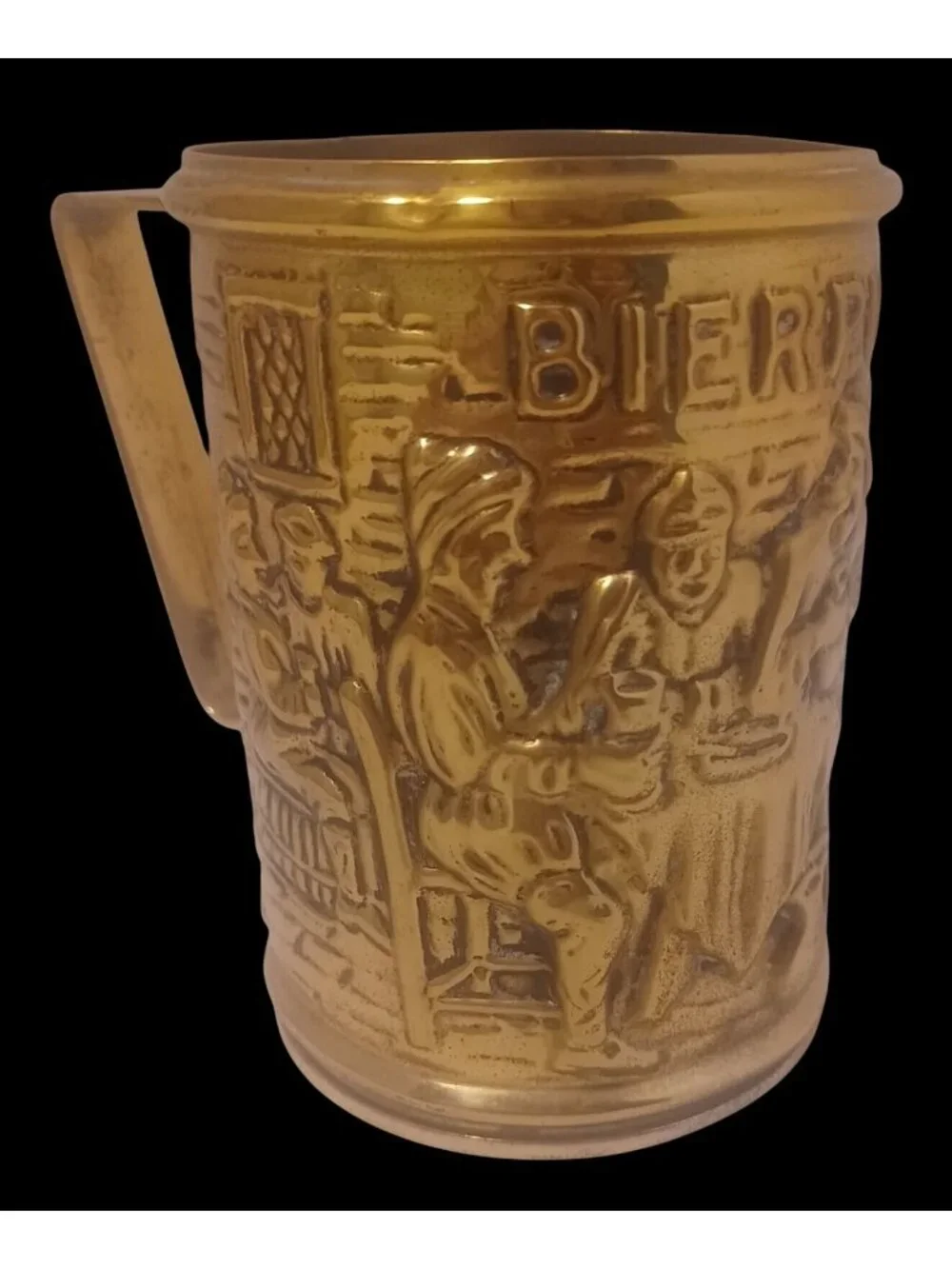 Vtg Brass Beer Mug Decorative Bierpul Cup Embossed Tavern Scene Made in Holland